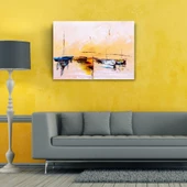 Sahilde Demirli Yelkenliler Yağlıboya Kanvas Tablo 50 x 70 - 2