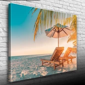 Kumsaldaki Şezlonglar Kanvas Tablo 50 x 70 thumbnail 1