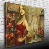 Kırmızılı Kadın Yağlıboya Kanvas Tablo 50 x 70 - 1