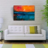 Günbatımında Kıyıdaki Kayık Yağlıboya Kanvas Tablo 50 x 70 - 2