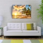 Kumsalda  Palmiyeler ve Günbatımı Kanvas Tablo 50 x 70 - 2