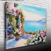 Sardunyalı Balkon ve Deniz Yağlıboya Kanvas Tablo 50 x 70 thumbnail 3
