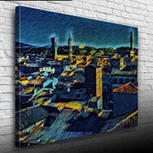 Köy Silueti Mavi Tonlarda Kanvas Tablo 50 x 70 thumbnail 3