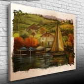 Sahildeki Yelkenli Yağlıboya Kanvas Tablo 50 x 70 thumbnail 1