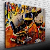 Şarap Şişesi ve Kadehler Kanvas Tablo 50 x 70 thumbnail 3