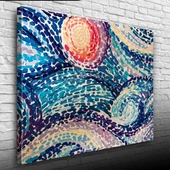 Soyut Çalışma, Mavi ve Kırmızı Tonlarda Kanvas Tablo 50 x 70 thumbnail 3