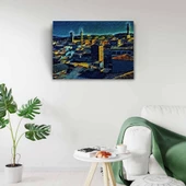 Köy Silueti Mavi Tonlarda Kanvas Tablo 50 x 70 thumbnail 2