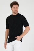 Siyah Erkek Yuvarlak Yaka Desenli Örme T-shirt - 3
