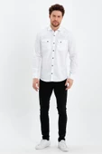 Erkek Beyaz Çift Cepli Çıt Çıt Düğmeli Slim Fit Kot Gömlek - 2