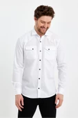 Erkek Beyaz Çift Cepli Çıt Çıt Düğmeli Slim Fit Kot Gömlek - 5