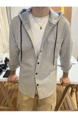 Erkek Tek Cep Kapaklı Slim Fit Kapüşonlu Oduncu Gömlek - 10