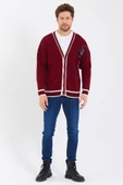 Erkek Bordo Nakışlı Düğmeli Triko Hırka - 2