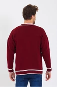 Erkek Bordo Nakışlı Düğmeli Triko Hırka - 4
