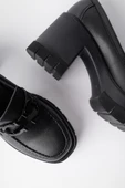 Muggo VALENCİA Garantili Kadın Kalın Topuklu Yuvarlak Burunlu Metal Tokalı Loafer Günlük Ayakkabı - 7