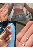 Cerahhi Çelik Göbek Piercing Yuvarlak Zirkon Taşlı Antialerjik - 2