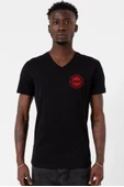 Chicago Fire Logo Siyah Erkek V yaka Tshirt - 1