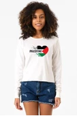 Heart Palestine Flag Ekru Ekstra Uzunkol Sweatshirt - 1