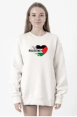 Heart Palestine Flag Beyaz Kadın 2ip Sweatshirt thumbnail 1