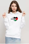 Heart Palestine Flag Beyaz Kadın 3ip Kapşonlu Sweatshirt - 1