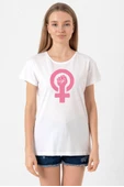 Pink Venus Symbol Hand Beyaz Kadın Bisikletyaka Tshirt - 1