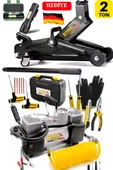 2Ton Timsah Tekerlekli Kriko + 150Psı Çift Piston Çakmaklı Hava Lastik Kompresör Seti + Bijon Full - 1