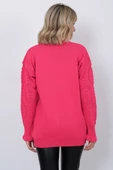 Kadın Triko Kazak Bisiklet Yaka Kolu Desenli Oversize Fujya - 8