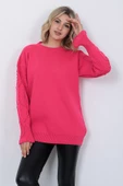 Kadın Triko Kazak Bisiklet Yaka Kolu Desenli Oversize Fujya - 4