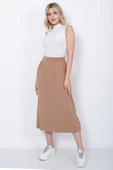 Kadın Triko Etek Oversize Vizon - 1