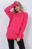Kadın Triko Kazak Bisiklet Yaka Kolu Desenli Oversize Fujya - 7