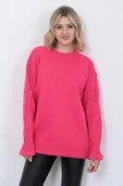 Kadın Triko Kazak Bisiklet Yaka Kolu Desenli Oversize Fujya - 6