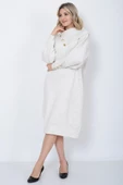 Triko Uzun Kadın Elbise Yaka Düğmeli Taş thumbnail 4