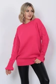 Kadın Triko Kazak Bisiklet Yaka Kolu Desenli Oversize Fujya - 1