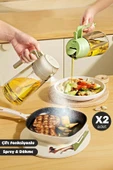 Madamev 2'li Çift Fonksiyonlu Cam Yağdanlık 450ml Kulplu Zeytinyağı Sıvıyağ Şişesi Airfryer Sprey Yağlık - 4