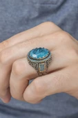 Mavi Paraiba Taşlı 925 Gümüş Erkek Yüzük thumbnail 1