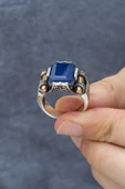 Kare Mavi Paraiba Taşlı 925 Gümüş Erkek Yüzük thumbnail 4