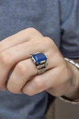 Kare Mavi Paraiba Taşlı 925 Gümüş Erkek Yüzük thumbnail 2