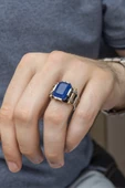 Kare Mavi Paraiba Taşlı 925 Gümüş Erkek Yüzük thumbnail 12