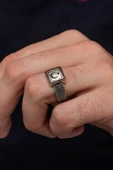 Ayyıldız Desenli 925 Gümüş Erkek Yüzük thumbnail 5