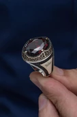 Oval Kırmızı Taşlı 925 Gümüş Erkek Yüzük thumbnail 6