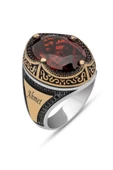 Oval Kırmızı Taşlı 925 Gümüş Erkek Yüzük thumbnail 2