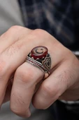 Ayyıldız Kırmızı Taşlı 925 Gümüş Erkek Yüzük thumbnail 5