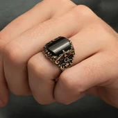 Siyah Oniks Taşlı 925 Gümüş Erkek Yüzük - 2