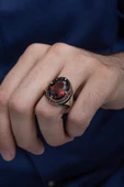Oval Kırmızı Taşlı 925 Gümüş Erkek Yüzük thumbnail 5