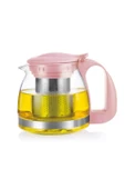 Nishev Renkli Süzgeçli Cam Demlik 700 ML - Pembe - 1