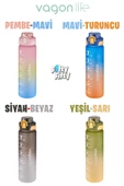 Vagonlife 1 LİTRE Çift Renk Motivasyon Su Matarası Çift Kullanım Pipetli Ve Rahat İçim Sticker Hediyeli - 4