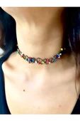 Siyah Choker Tasma Tatto Kolye Renkli Boncuklu - 1