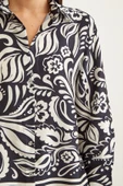 V Yaka Desenli Saten Gömlek Siyah thumbnail 4