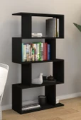 Mirobi 4 Raflı Kitaplık, Dekoratif Raflı Zigzag Kitaplık, Siyah Renk - 2