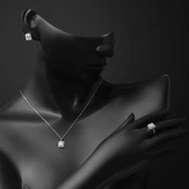 14 Ayar Klasik Beyaz Altın Baget Taşlı Set thumbnail 3