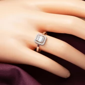 14 Ayar Klasik Beyaz Altın Baget Taşlı Set thumbnail 5